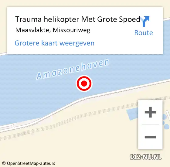 Locatie op kaart van de 112 melding: Trauma helikopter Met Grote Spoed Naar Maasvlakte, Missouriweg op 13 september 2021 12:12