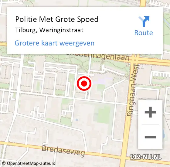 Locatie op kaart van de 112 melding: Politie Met Grote Spoed Naar Tilburg, Waringinstraat op 13 september 2021 12:12