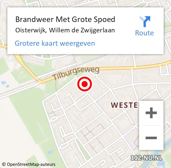 Locatie op kaart van de 112 melding: Brandweer Met Grote Spoed Naar Oisterwijk, Willem de Zwijgerlaan op 13 september 2021 12:14