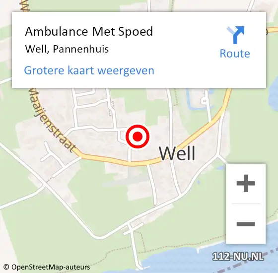 Locatie op kaart van de 112 melding: Ambulance Met Spoed Naar Well, Pannenhuis op 13 september 2021 12:32