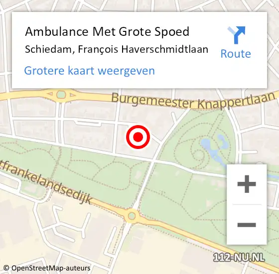 Locatie op kaart van de 112 melding: Ambulance Met Grote Spoed Naar Schiedam, François Haverschmidtlaan op 13 september 2021 13:09