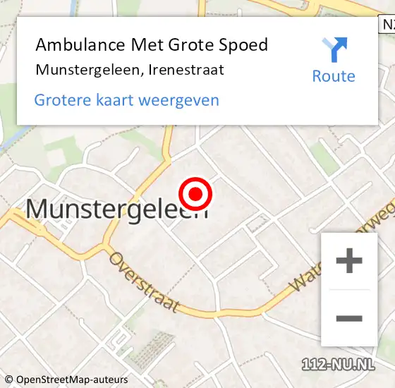 Locatie op kaart van de 112 melding: Ambulance Met Grote Spoed Naar Munstergeleen, Irenestraat op 22 juni 2014 20:58