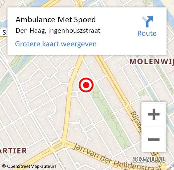 Locatie op kaart van de 112 melding: Ambulance Met Spoed Naar Den Haag, Ingenhouszstraat op 13 september 2021 13:17