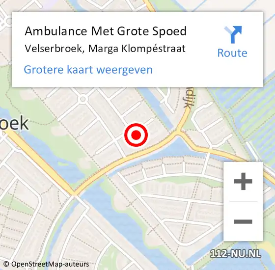 Locatie op kaart van de 112 melding: Ambulance Met Grote Spoed Naar Velserbroek, Marga Klompéstraat op 13 september 2021 13:17