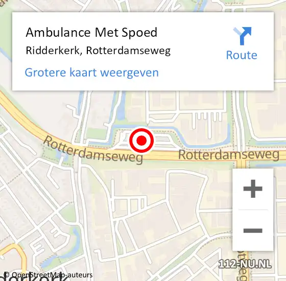 Locatie op kaart van de 112 melding: Ambulance Met Spoed Naar Ridderkerk, Rotterdamseweg op 13 september 2021 13:18