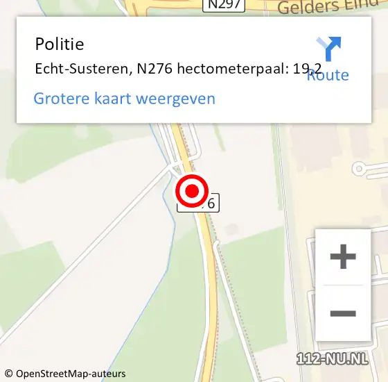 Locatie op kaart van de 112 melding: Politie Echt-Susteren, N276 hectometerpaal: 19,2 op 13 september 2021 13:31