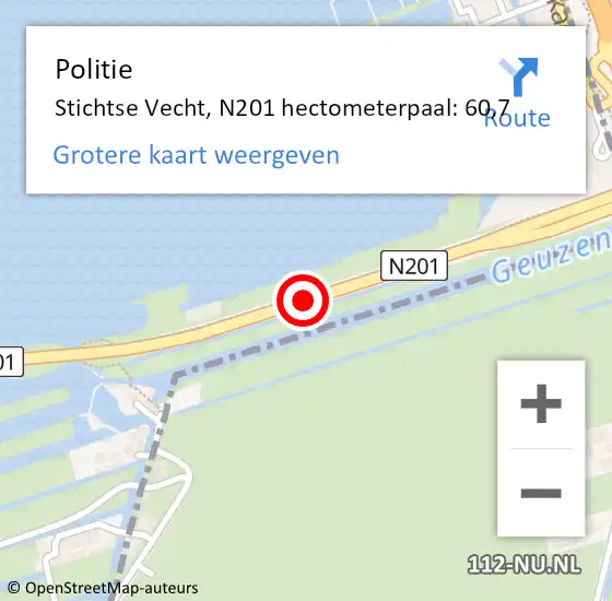 Locatie op kaart van de 112 melding: Politie Stichtse Vecht, N201 hectometerpaal: 60,7 op 13 september 2021 13:37