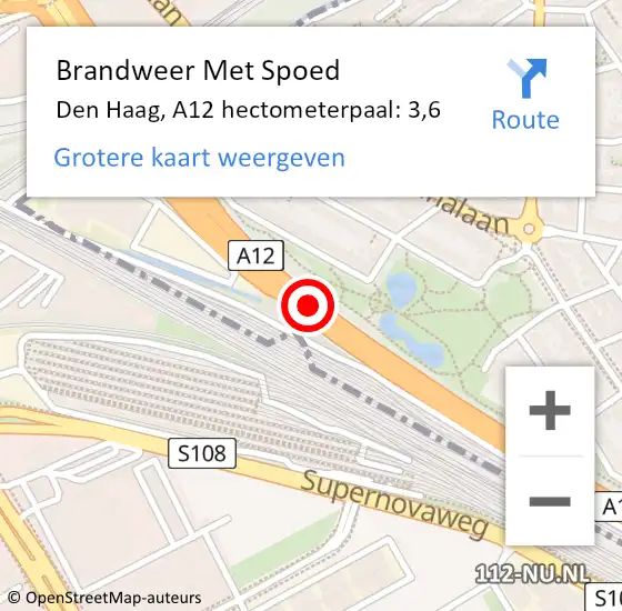 Locatie op kaart van de 112 melding: Brandweer Met Spoed Naar Den Haag, A12 hectometerpaal: 3,6 op 13 september 2021 13:43