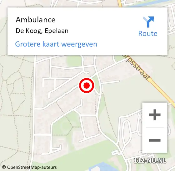 Locatie op kaart van de 112 melding: Ambulance De Koog, Epelaan op 13 september 2021 13:46