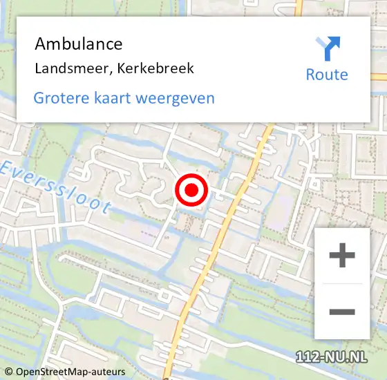 Locatie op kaart van de 112 melding: Ambulance Landsmeer, Kerkebreek op 13 september 2021 14:09