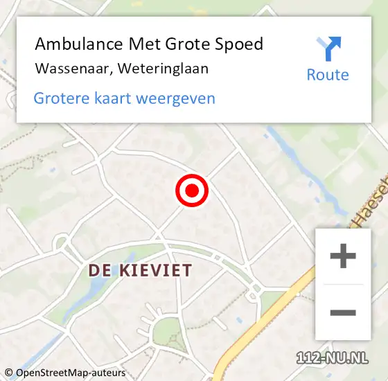 Locatie op kaart van de 112 melding: Ambulance Met Grote Spoed Naar Wassenaar, Weteringlaan op 13 september 2021 14:16