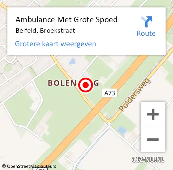 Locatie op kaart van de 112 melding: Ambulance Met Grote Spoed Naar Belfeld, Broekstraat op 13 september 2021 14:27