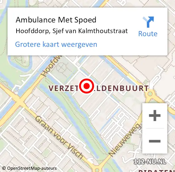 Locatie op kaart van de 112 melding: Ambulance Met Spoed Naar Hoofddorp, Sjef van Kalmthoutstraat op 13 september 2021 14:27