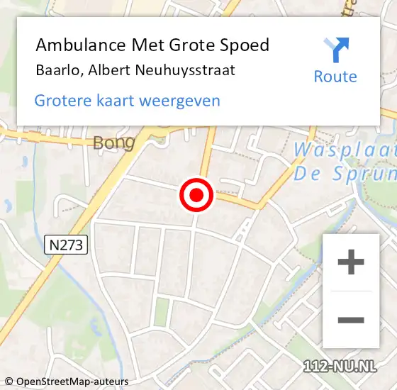 Locatie op kaart van de 112 melding: Ambulance Met Grote Spoed Naar Baarlo, Albert Neuhuysstraat op 13 september 2021 14:49