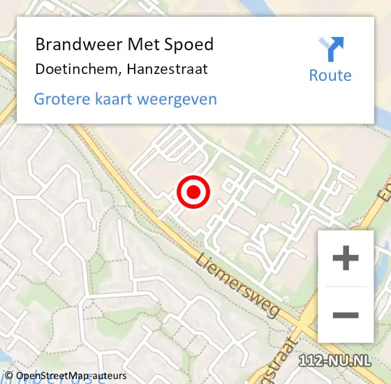 Locatie op kaart van de 112 melding: Brandweer Met Spoed Naar Doetinchem, Hanzestraat op 13 september 2021 15:00