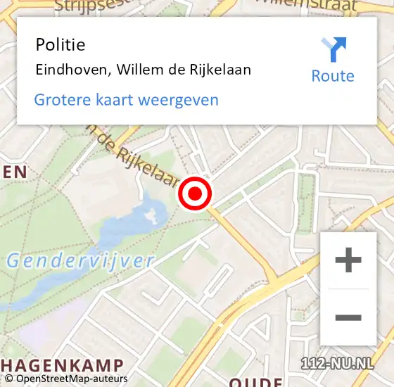 Locatie op kaart van de 112 melding: Politie Eindhoven, Willem de Rijkelaan op 13 september 2021 15:15