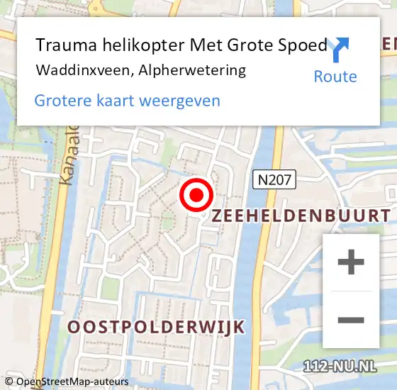 Locatie op kaart van de 112 melding: Trauma helikopter Met Grote Spoed Naar Waddinxveen, Alpherwetering op 13 september 2021 15:53