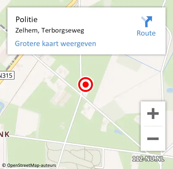 Locatie op kaart van de 112 melding: Politie Zelhem, Terborgseweg op 13 september 2021 16:07