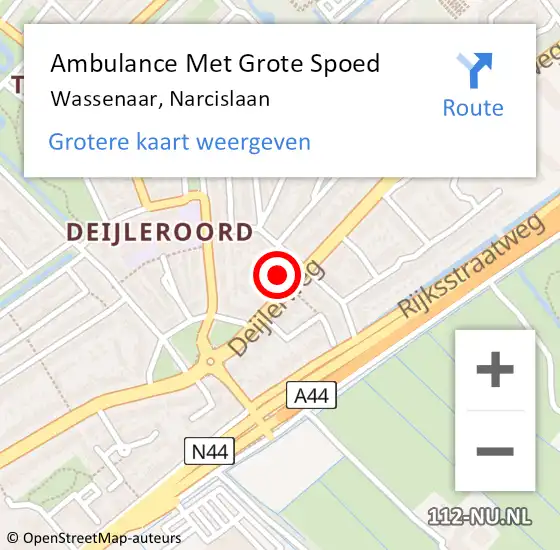 Locatie op kaart van de 112 melding: Ambulance Met Grote Spoed Naar Wassenaar, Narcislaan op 13 september 2021 16:16