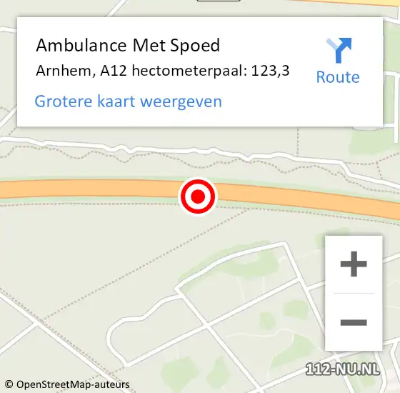 Locatie op kaart van de 112 melding: Ambulance Met Spoed Naar Arnhem, A12 hectometerpaal: 123,3 op 13 september 2021 16:21