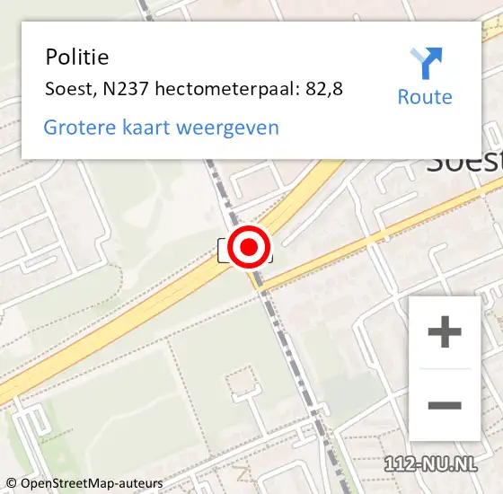 Locatie op kaart van de 112 melding: Politie Soest, N237 hectometerpaal: 82,8 op 13 september 2021 16:24