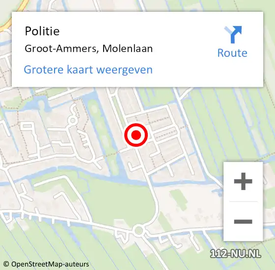 Locatie op kaart van de 112 melding: Politie Groot-Ammers, Molenlaan op 13 september 2021 16:28