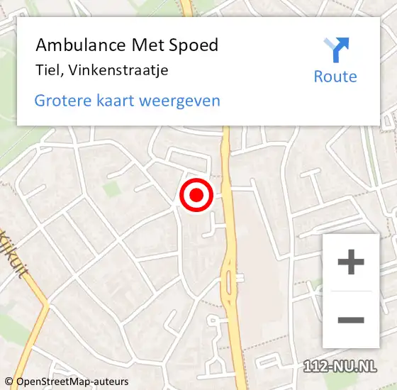 Locatie op kaart van de 112 melding: Ambulance Met Spoed Naar Tiel, Vinkenstraatje op 13 september 2021 16:33