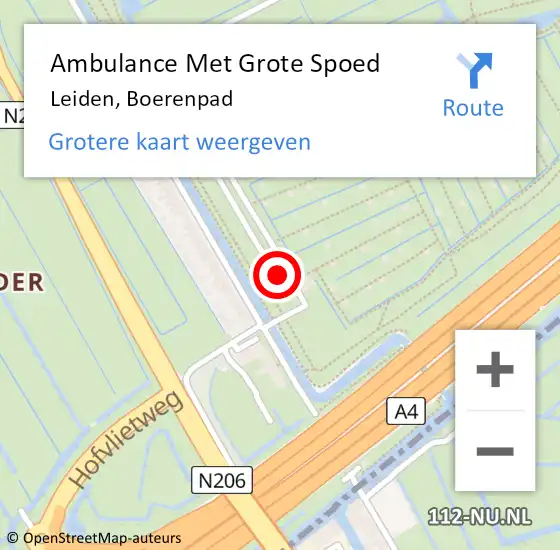 Locatie op kaart van de 112 melding: Ambulance Met Grote Spoed Naar Leiden, Boerenpad op 13 september 2021 17:01
