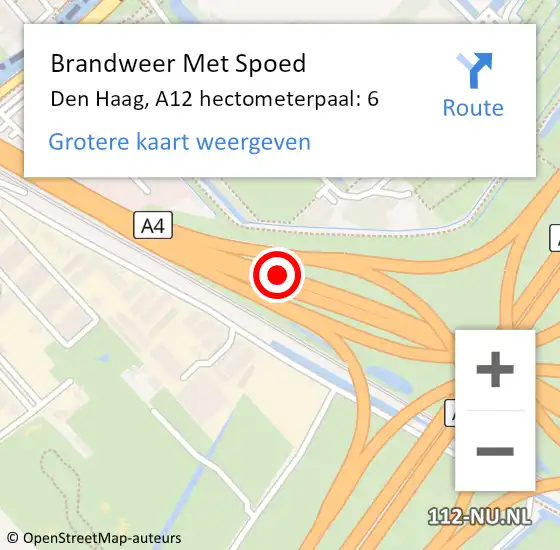 Locatie op kaart van de 112 melding: Brandweer Met Spoed Naar Den Haag, A12 hectometerpaal: 6 op 13 september 2021 17:42