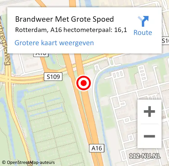 Locatie op kaart van de 112 melding: Brandweer Met Grote Spoed Naar Rotterdam, A16 hectometerpaal: 16,1 op 13 september 2021 17:53