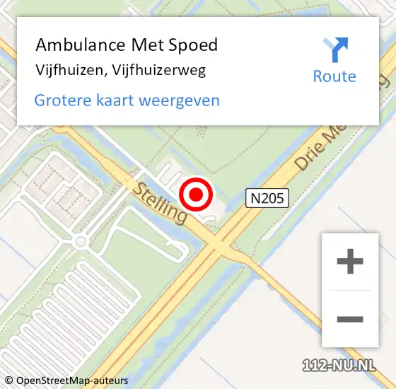 Locatie op kaart van de 112 melding: Ambulance Met Spoed Naar Vijfhuizen, Vijfhuizerweg op 13 september 2021 18:13