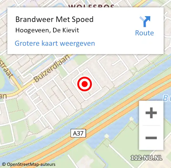 Locatie op kaart van de 112 melding: Brandweer Met Spoed Naar Hoogeveen, De Kievit op 13 september 2021 20:11