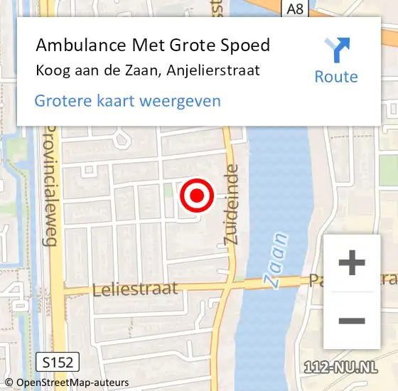 Locatie op kaart van de 112 melding: Ambulance Met Grote Spoed Naar Koog aan de Zaan, Anjelierstraat op 13 september 2021 20:13
