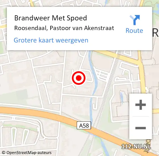 Locatie op kaart van de 112 melding: Brandweer Met Spoed Naar Roosendaal, Pastoor van Akenstraat op 13 september 2021 20:13