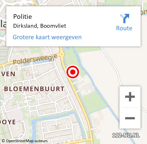 Locatie op kaart van de 112 melding: Politie Dirksland, Boomvliet op 13 september 2021 20:18