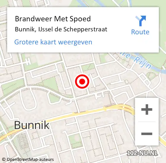 Locatie op kaart van de 112 melding: Brandweer Met Spoed Naar Bunnik, IJssel de Schepperstraat op 13 september 2021 20:23