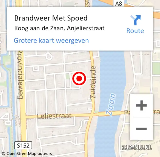 Locatie op kaart van de 112 melding: Brandweer Met Spoed Naar Koog aan de Zaan, Anjelierstraat op 13 september 2021 20:27