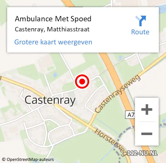 Locatie op kaart van de 112 melding: Ambulance Met Spoed Naar Castenray, Matthiasstraat op 22 juni 2014 22:03