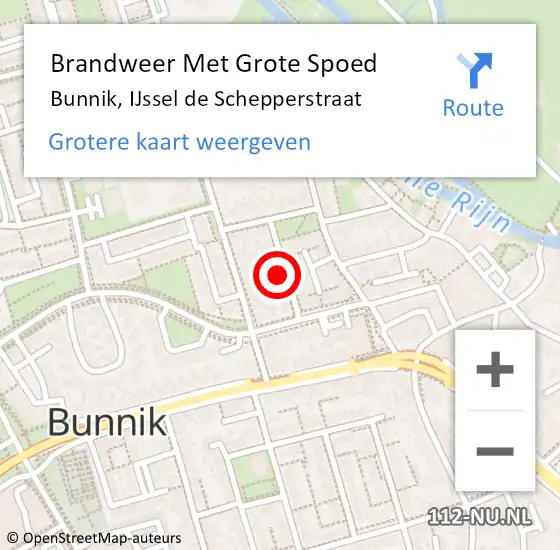 Locatie op kaart van de 112 melding: Brandweer Met Grote Spoed Naar Bunnik, IJssel de Schepperstraat op 13 september 2021 20:51