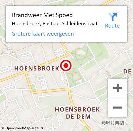 Locatie op kaart van de 112 melding: Brandweer Met Spoed Naar Hoensbroek, Pastoor Schleidenstraat op 13 september 2021 21:40