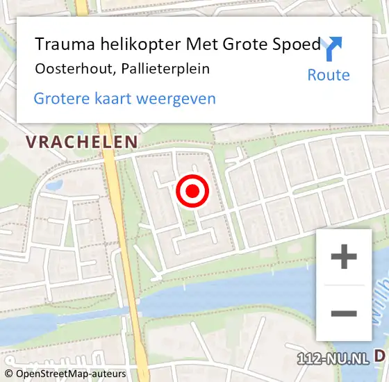 Locatie op kaart van de 112 melding: Trauma helikopter Met Grote Spoed Naar Oosterhout, Pallieterplein op 13 september 2021 22:14