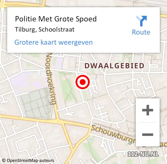 Locatie op kaart van de 112 melding: Politie Met Grote Spoed Naar Tilburg, Schoolstraat op 13 september 2021 22:15