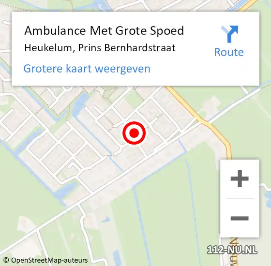 Locatie op kaart van de 112 melding: Ambulance Met Grote Spoed Naar Heukelum, Prins Bernhardstraat op 13 september 2021 22:19