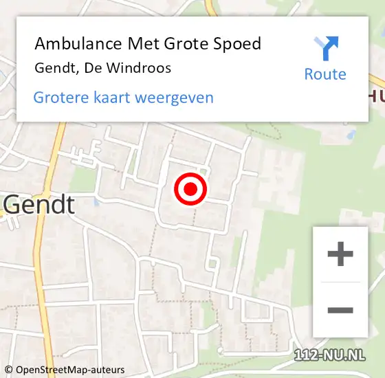 Locatie op kaart van de 112 melding: Ambulance Met Grote Spoed Naar Gendt, De Windroos op 13 september 2021 22:26