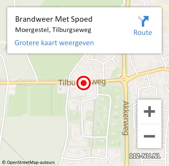 Locatie op kaart van de 112 melding: Brandweer Met Spoed Naar Moergestel, Tilburgseweg op 13 september 2021 22:49