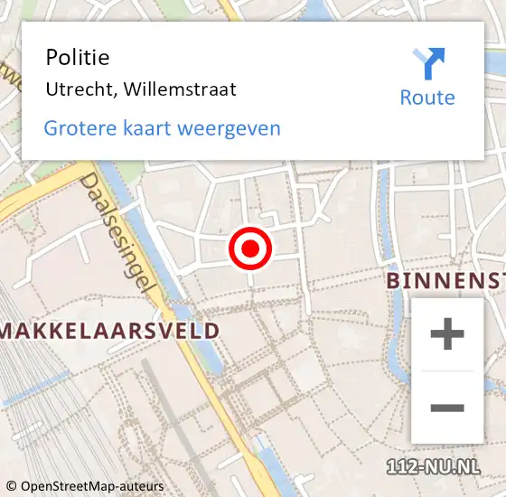 Locatie op kaart van de 112 melding: Politie Utrecht, Willemstraat op 13 september 2021 23:21