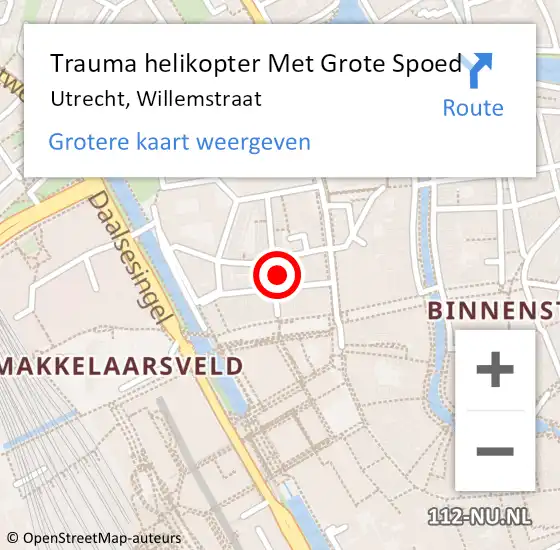 Locatie op kaart van de 112 melding: Trauma helikopter Met Grote Spoed Naar Utrecht, Willemstraat op 13 september 2021 23:23