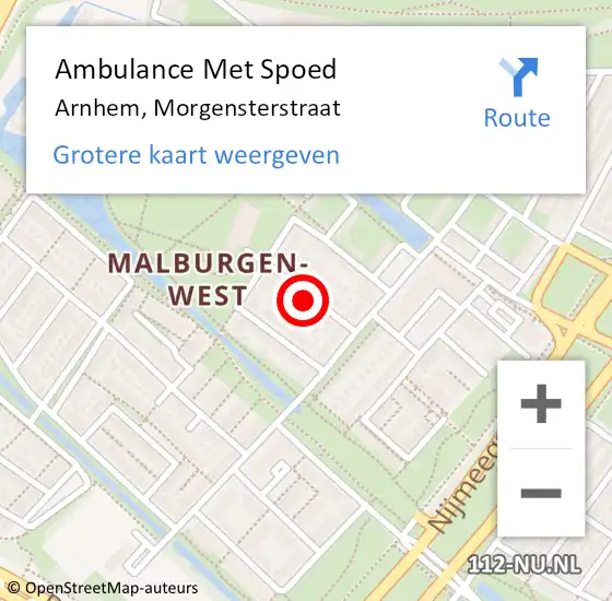 Locatie op kaart van de 112 melding: Ambulance Met Spoed Naar Arnhem, Morgensterstraat op 14 september 2021 00:48