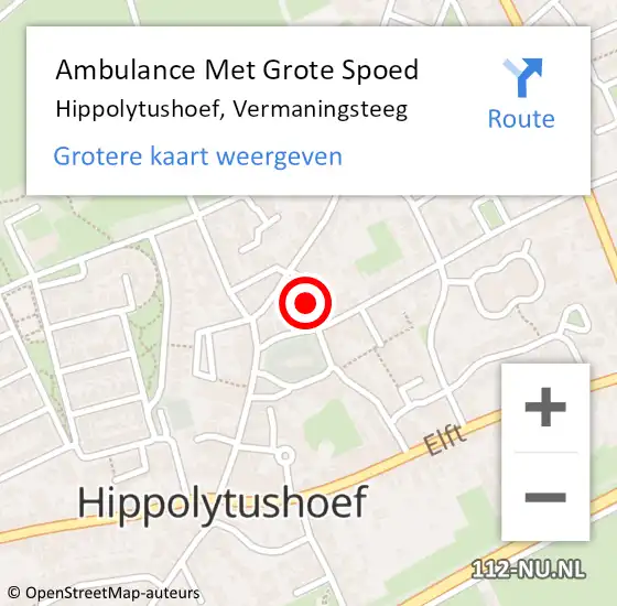 Locatie op kaart van de 112 melding: Ambulance Met Grote Spoed Naar Hippolytushoef, Vermaningsteeg op 14 september 2021 01:27