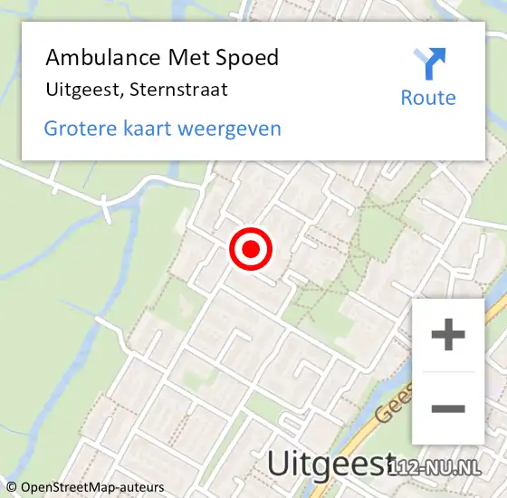 Locatie op kaart van de 112 melding: Ambulance Met Spoed Naar Uitgeest, Sternstraat op 14 september 2021 01:47